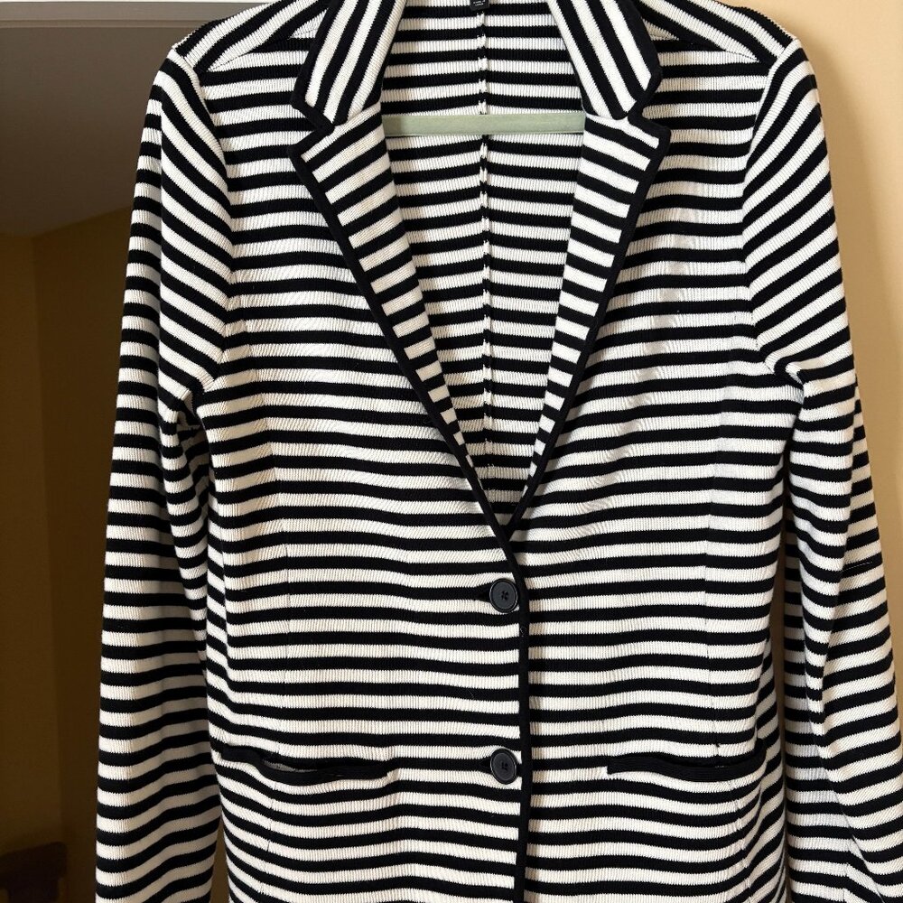 Talbot's Knit Black & Cream Striped Blazer  Sz L